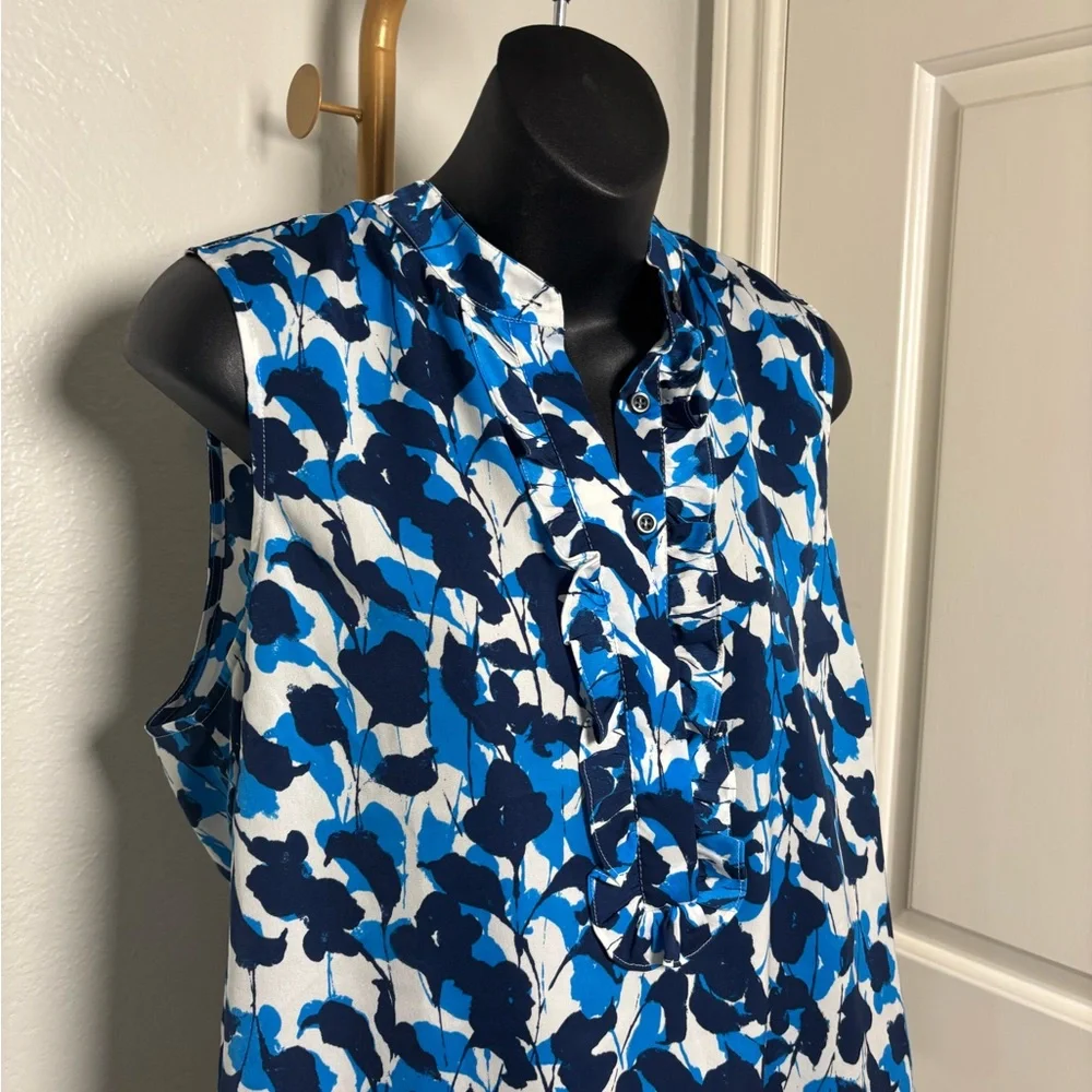 J. Crew Navy and White Floral Sleeveless Top